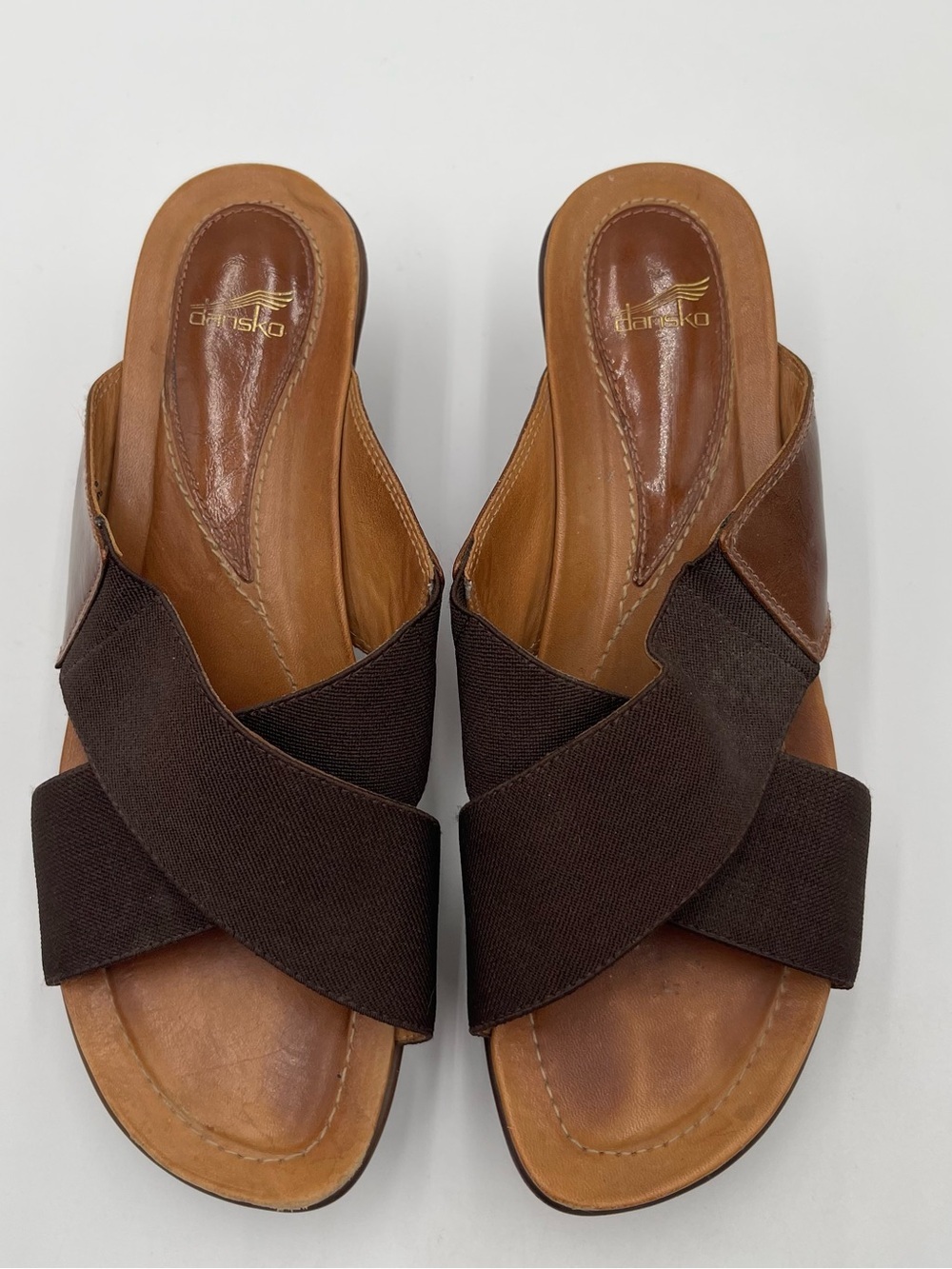 Dansko Ava Brown stretch Fabric Wedge Sandals Slip On Women's Size 38 US 7.5-8 - Picture 6 of 13